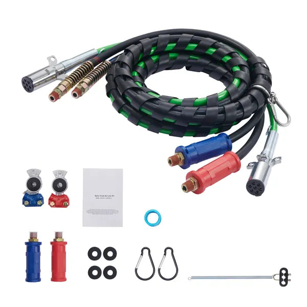 15FT Semi Truck Air Lines Kit with 2PCS Glad Hands, 3-in-1 Air Hoses & 7-Way ABS Electric Power Line