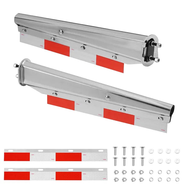 Chrome Straight Spring Loaded Mud Flap Hangers, 2-1/2" Bolt Spacing, for Semi Trucks, 1 Pair, Silver
