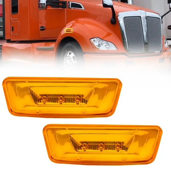 LED Side Marker Turn Signal Lights — Fits Kenworth T680 T880 & Peterbilt 576, Amber Lens (2 Pcs)