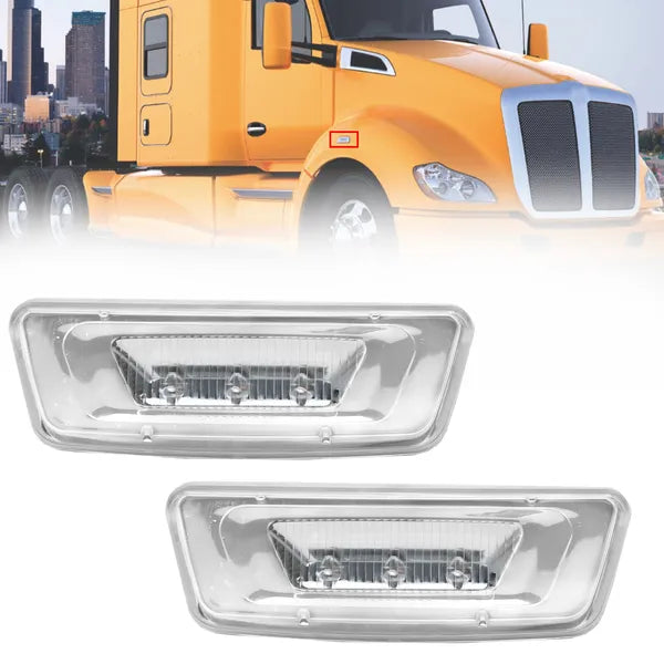 LED Side Marker Turn Signal Lights Compatible with Kenworth T680 T880 Peterbilt 576, Clear Lens, 2PCS