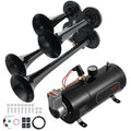 Train Horns Kit – 4 Trumpet Air Horn Kit, 150dB, 12V 120 PSI Air Compressor with 0.8 Gal/3 L Tank & Gauge – For Any 12V Vehicle, Truck, Pickup, Van & Boat